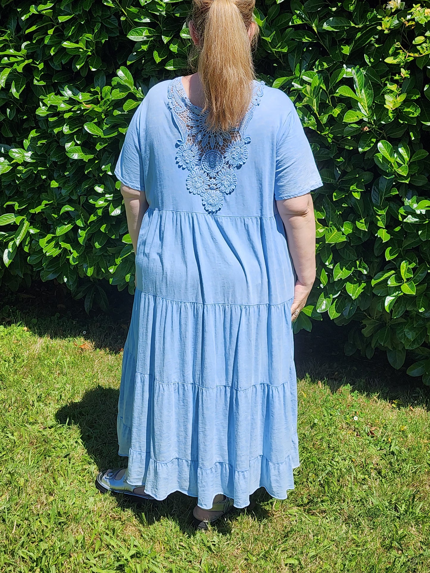 Robe dos dentelle BLEU CIEL